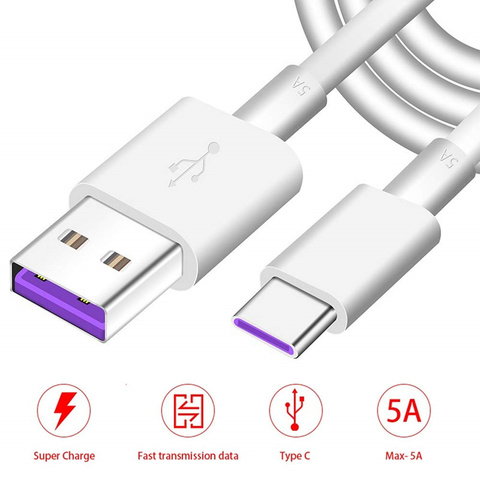 5A Supercharge USB Type C Cable for Huawei P20 Lite P30 Pro P10 Honor 10 20 Mate 20 Lite Quick Charging Fast Charger USB C Cable ► Photo 1/6
