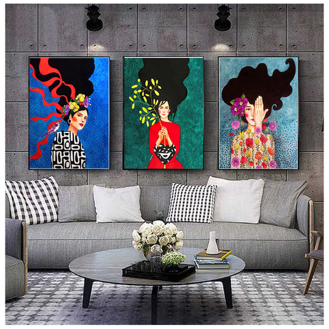 Vintage Abstract Girl Hair Flower Women Wall Art Canvas Painting Fashion Nordic Poster Wall Pictures For Living Room Unframed ► Photo 1/1