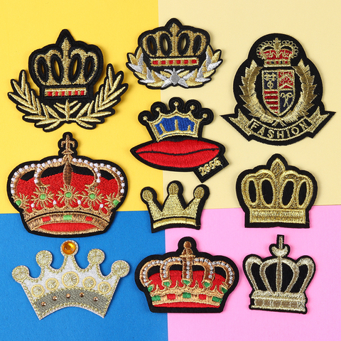 Gold Crown Morale Badge Embroidered Patches For Clothing DIY Stripes Applique Clothes Stickers Iron On Patches Badges Decoration ► Photo 1/6