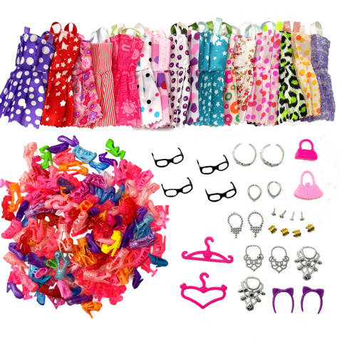 38 Item/Set Doll Accessories=10 Pcs Doll Clothes Dress+4 Glasses+5 Plastic Necklace +2 Hanger+10 Pairs Shoes for Barbie doll ► Photo 1/6