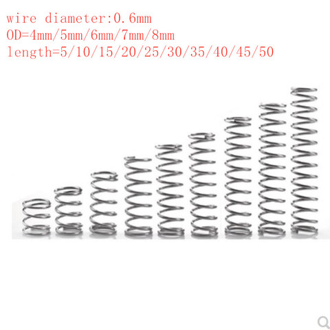 20pcs/lot 0.6mm Stainless Steel  Micro Small Compression spring OD  4mm/5mm/6mm/7mm/8mm length 10mm to 50mm ► Photo 1/1