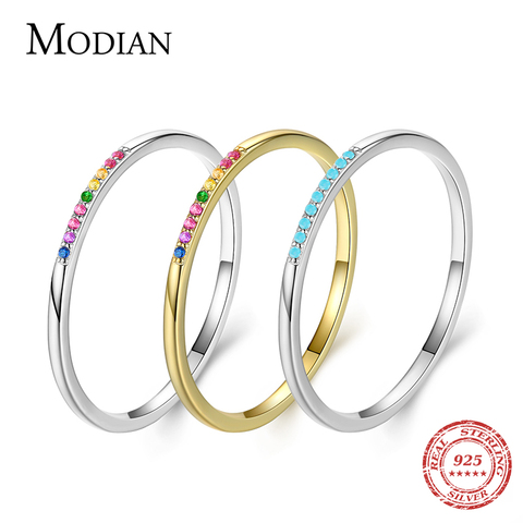 Modian New Real 925 Sterling Silver Trendy Rainbow CZ Stackable Colorful Finger Rings For Women Female Wedding Statement Jewelry ► Photo 1/6