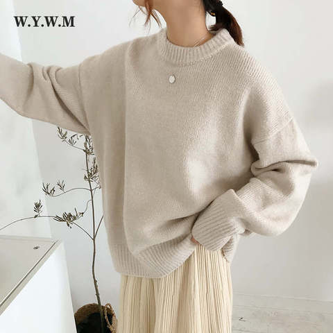 WYWM Cashmere Elegant Women Sweater Oversized Knitted Basic Pullovers O Neck Loose Soft Female Knitwear Jumper ► Photo 1/6