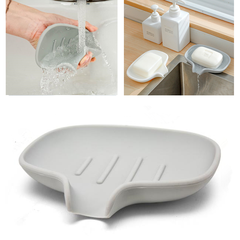 Flexible Bathroom Soap Dish Storage Holder Rack Soapbox Plate Tray Drain Useful 