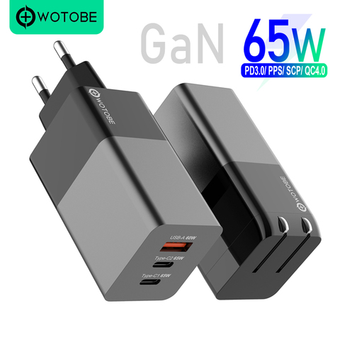 2port GaN MiNi USB C Power Adapter PD65W/45W/25W/18W QC3.0/PPS Charging for TYPE C laptops iphone11/SE S10/S20/Note 10/S20/S10 ► Photo 1/6