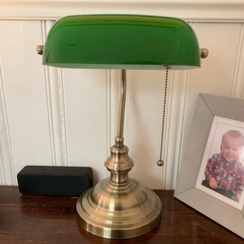 History Review On Retro Vintage, Antique Green Shade Bankers Lamp