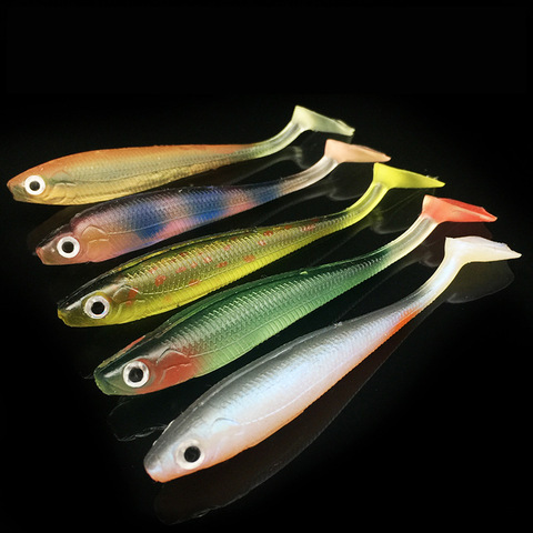 5 Pcs/lot Rainbow Fishing Lures 90mm 5g Wobblers Carp Fishing Soft Lures Silicone Artificial Double Color Baits T Tails ► Photo 1/5