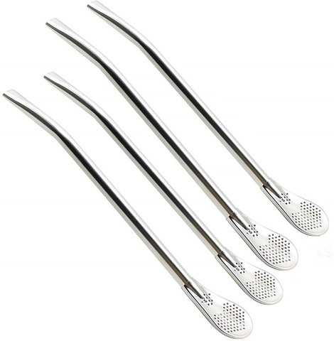 4 Pieces Stainless Steel Drinking Straws with Filter Spoon Reusable Yerba Mate Bombilla Metal Tea Straws ► Photo 1/6