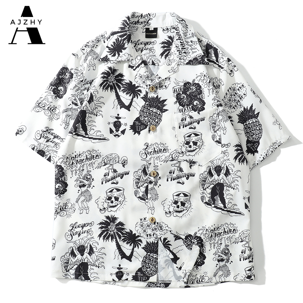 BOB DONG One Hundred Tigers Hawaiian Shirts Men Tropical Aloha Short Sleeve