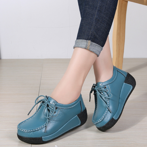 Women Flats Comfortable Loafers Shoes Woman Breathable Leather Lace-up Sneakers Women Fashion Black Soft Casual Shoes Female ► Photo 1/6