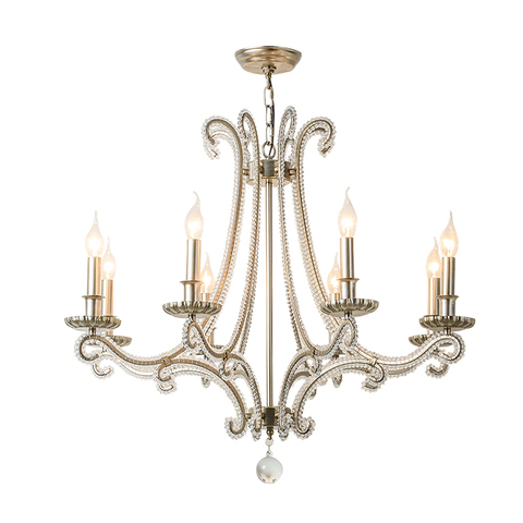French Cast Metal chandelier for living room indoor lighting Country wrought iron lamp bedroom retro silver crystal chandeliers ► Photo 1/6