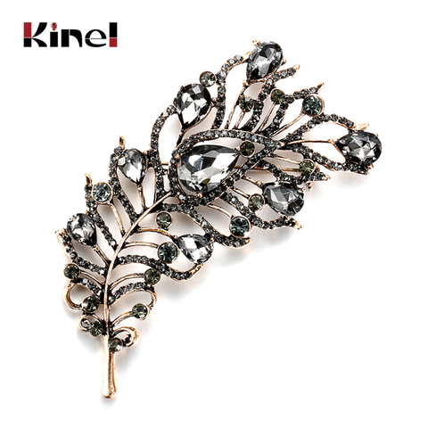 Kinel Vintage Gray Crystal Flower Turkish Brooch Pin For Women Gold Plating Arabesque Rhinestone Brooch Lapel Scarf Broches ► Photo 1/6