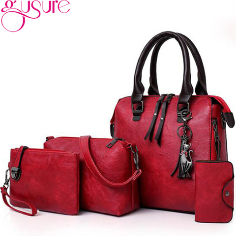 Gusure Women Composite Tassel Bag Luxury Leather Purse Handbags Famous Brands Designer Top-Handle Female Shoulder Bag 4pcs/set ► Photo 1/6
