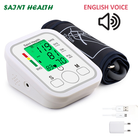 Full Automatic Upper Arm Electronic Sphygmomanometer Household Sphygmomanometer English Voice Broadcast Blood Pressure meter ► Photo 1/5