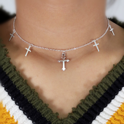 Silver Color Cross Necklaces & Pendants for Women Choker Clavicle Chain Jewelry Femme Bijoux Collares ► Photo 1/6