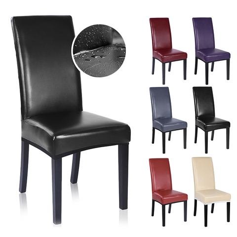 1/2/4/6 Pcs Waterproof PU Leather Dining Chair Cover Solid Color Stretch Chair Protector Covers For Dinging Living Room ► Photo 1/6