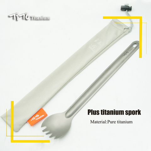 TiTo Titanium Long Handle Spoon Tableware Portable Camping Cutlery Convenient Titanium Spork Environmental Titanium fork ► Photo 1/6