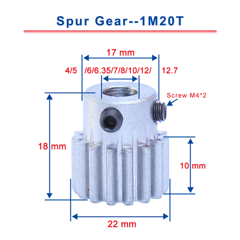 1 Piece 1M20T Spur Gear Bore 4/5/6.35/7/8/10/12/12.7 mm Motor Gear Low Carbon Steel Material High Quality metal Gear for motor ► Photo 1/6