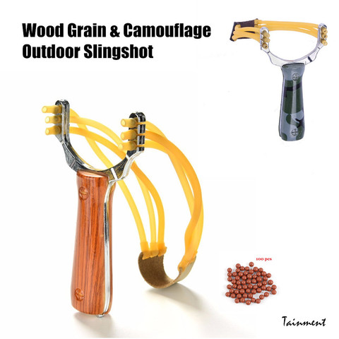 Outdoor Slingshot with Three Card Latex Tube Rubber Band & Marbles Hunting Bow Wood Grain Shooting Fishing Card Ball Slingshot ► Photo 1/6