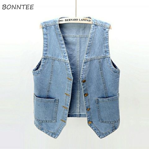 Vests Women Spring Summer All0match BF Style Sleeveless Student Teens Cropped Jacket Denim Chic Basic Simple Womens Outwear New ► Photo 1/6