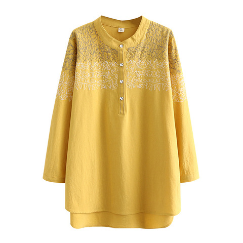 Autumn Women Shirts Ladies Solid Tops Female Long Sleeve Blouses Washed Cotton Embroidery Loose Oversize Clothing K73 137 ► Photo 1/6