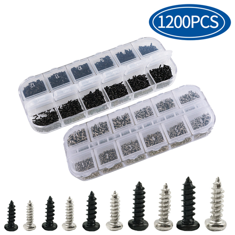 Micro Glasses Screws Round Head Self-tapping Electronic Small Wood Screws Nails Kit Pc Screw Set 1200Pcs/set M1 M1.2 M1.4 M1.7 ► Photo 1/6