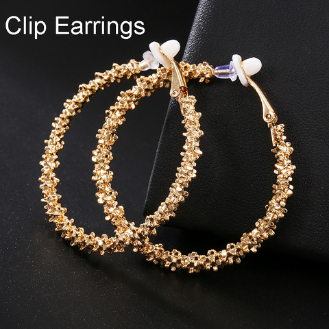 2022 Trendy Vintage Big Round Hoop Clip on Earrings for Women Fashion Statement Punk Charm Non Pierced Earrings Party Jewelry ► Photo 1/6