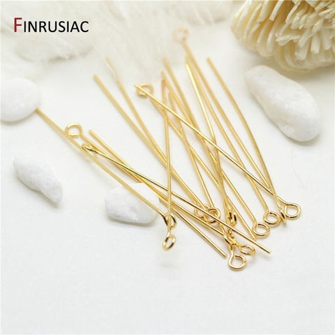 head pins for jewelry making high quality copper metal 14K real gold plated needle eye pin wholesale connector pins material ► Photo 1/5