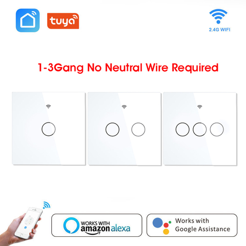 Smart Switch WiFi Button Wall Light Switches EU 220V No Neutral Tuya Wireless Control Alexa Google Home Compatible ► Photo 1/6
