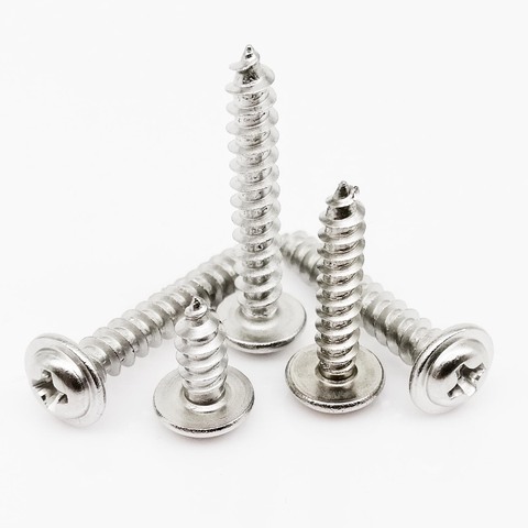 50pc M1.4 M1.7 M2 M2.6 M3 M4 DIN968 304 Stainless Steel Cross Phillips Pan Round Head With Washer Collar Self Tapping Wood Screw ► Photo 1/6