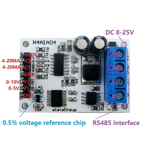 4-20MA/0-20MA/0-5V/0-10V 4ch Voltage Analog Acquisition RS485 Modbus RTU ADC Module ► Photo 1/1