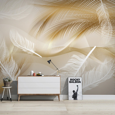 Custom Photo Wallpaper Feather 3D Golden Lines Mural Living Room TV Sofa Bedroom Abstract Art Wall Painting Papel De Parede 3 D ► Photo 1/6