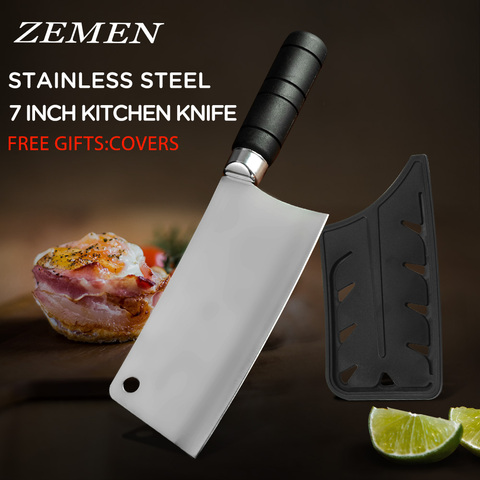 ZEMEN Chinese Cleaver Chopping Bone Knife High Quality Stainless Steel Kitchen Knives Cooking Accessories With A Protector Cover ► Photo 1/6