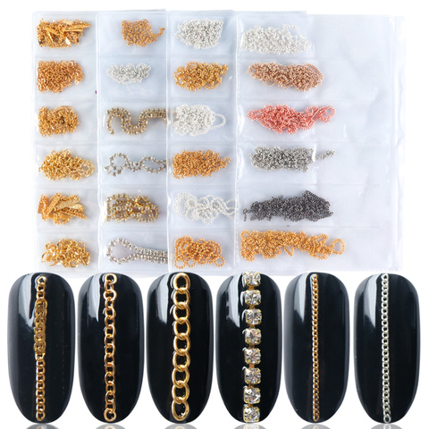 6 Types Nail Art Accessory Alloy Chains 3D Nail Decorations Studs Manicure Wraps DIY Nail Design Polish Metal Jewelry LEFB01-04 ► Photo 1/6