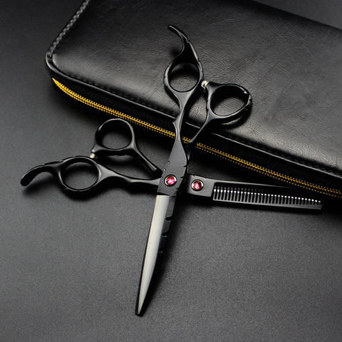 professional Japan 440c 5.5 6 '' red gem black hair scissors haircut scissor thinning barber cutting shears hairdresser scissors ► Photo 1/6