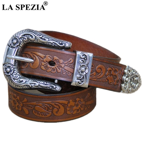 LA SPEZIA Real Leather Belt Men High Quality Camel Pin Belt Male Retro Designer Brand Cowhide Genuine Leather Carving Belt 130cm ► Photo 1/6