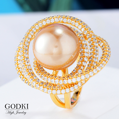 GODKI Monaco Design Luxury Imitation Pearl Rings For Women Wedding Cubic Zircon Engagement Dubai Punk Bridal Top Finger Rings ► Photo 1/6