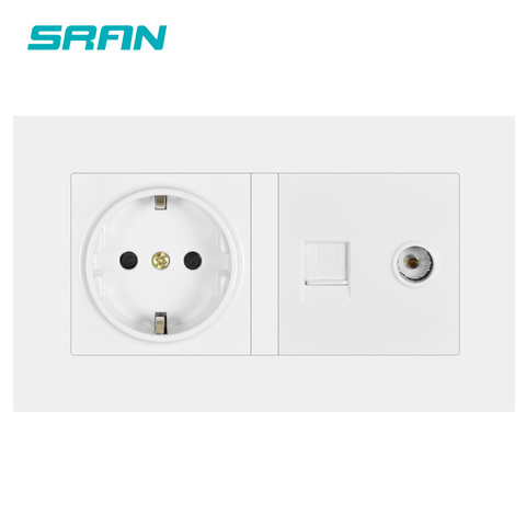 SRAN EU Wall Power Socket + TV with Internet socket RJ45 CAT5Flame Retardant PC Material  146mm*86mm ► Photo 1/6
