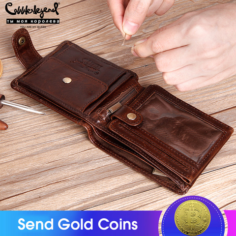 Cobbler Legend Genuine Leather Men Wallets Vintage Trifold Wallet Zip Coin Pocket Purse Cowhide Wallet for Mens Money Clip ► Photo 1/6