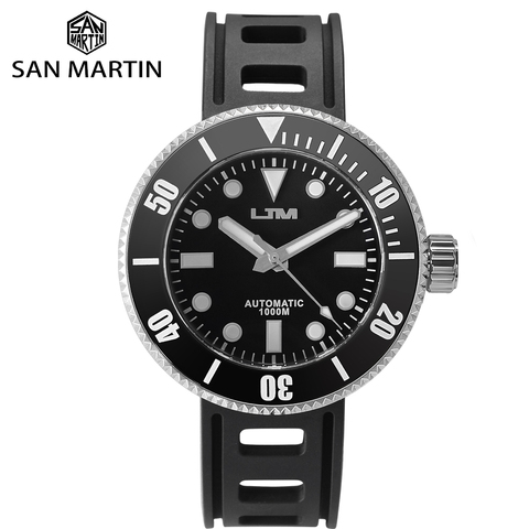 San Martin Solar Stainless Steel Diving Quartz Men's Watch Sapphire Rotating Bezel Black 1000m Water Resistant ► Photo 1/6