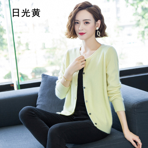 Women's Long Sleeve Knitted 100% Mink Cashmere Cardigan Sweater Women Autumn Winter  Knit Warm Cardigans Female Fashion Trendy ► Photo 1/6