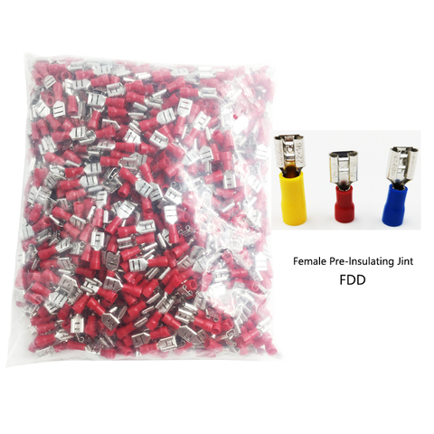 1000PCS terminals and electrical connector FDD Crimp terminal female pre-lnsulating joint 1.25-250/2-250 2.8 6.3 spring terminal ► Photo 1/3