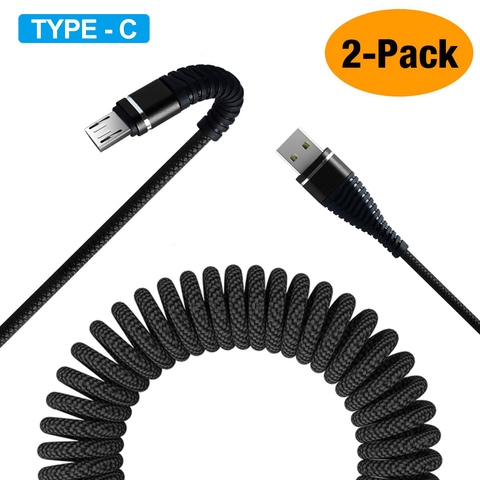 2pcs USB Type C Cable for Car, Retractable USB C Cable Curly USB A to USB-C Fast Charger Devices for Samsung Galaxy S10 ► Photo 1/6