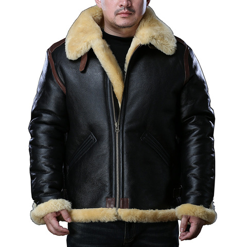 0961 Red Tornado European Size High Quality Super Warm Genuine Sheep Leather Coat Big B3 Shearling Bomber Military Fur Jacket ► Photo 1/6