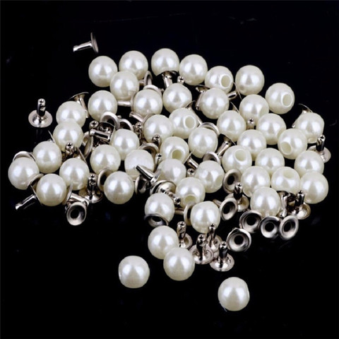 100 Sets White Pearls Rivets Studs Beads 6mm for DIY Crafts Leather Bag Shoes Clothes Decoration ► Photo 1/6