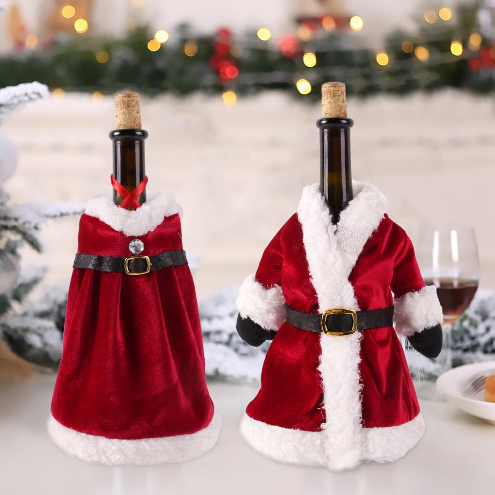 Merry Christmas Santa Deer Wine Bottle Cover Bag Xmas Dinner Party Table Decor 