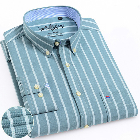 Men Shirt Long Sleeve Regular Fit Men Plaid Shirt Striped Shirts Men Dress Oxford Camisa Social 5XL 6XL Large Sizes Streetwear ► Photo 1/6