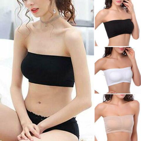 Women Double Layers Plus Size Strapless Bra Bandeau Tube Removable Padded Top Stretchy Bras Plus Size S-3XL ► Photo 1/6