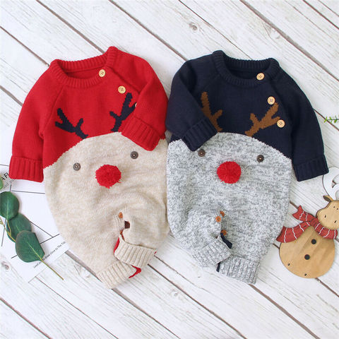 Citgeett Winter Christmas Newborn Baby Girl Knitted Romper Jumpsuit Overall Sweater Warm Fall Autumn Wool Xmas Clothes ► Photo 1/5