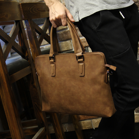 Brand Crazy horse pu leather men bags vintage business leather briefcase men's Briefcase men travel bags tote laptop bag man bag ► Photo 1/6